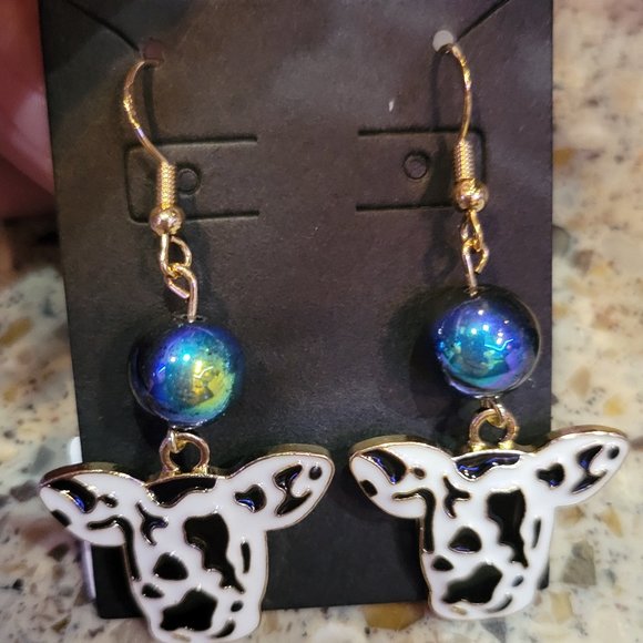 Black Cow Axolotl Charm Earrings - Picture 1 of 6